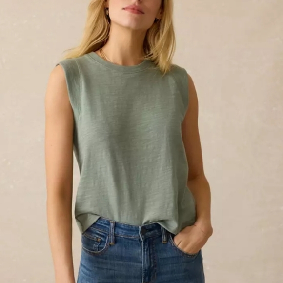 Faherty Tops - 522. Faherty Sunwashed Slub Muscle Tank | Color: Sage Creek